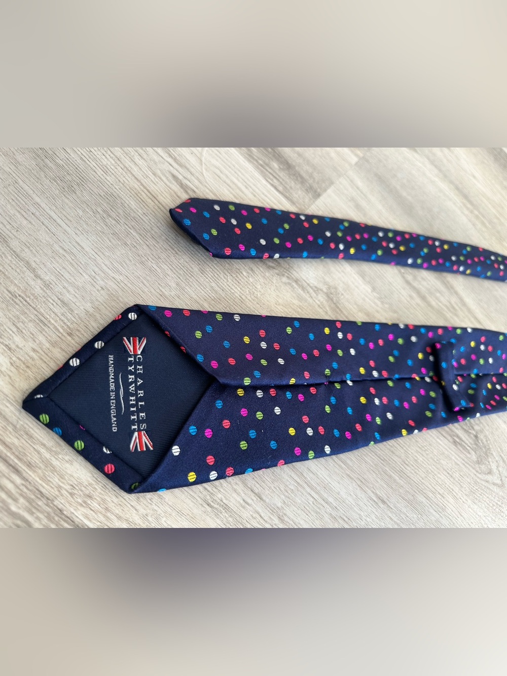Charles Tyrwhitt Navy Tie with Multicolor Polka Dots